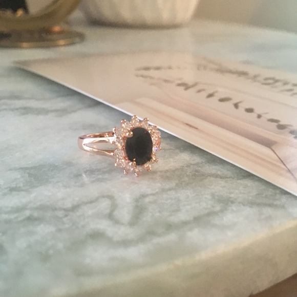 Rose Gold Plated Black C.Z FLOWER Ring - Picture 2 of 6